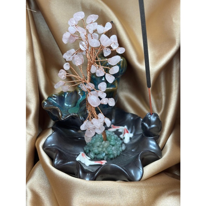 Pembe Kuvars Doğaltaş Ağaçlı Tütsülük