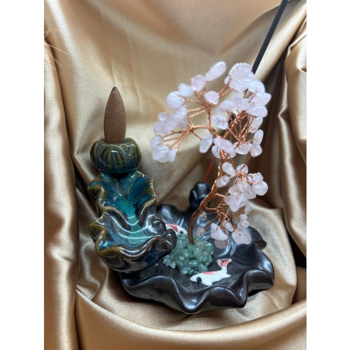 Pembe Kuvars Doğaltaş Ağaçlı Tütsülük