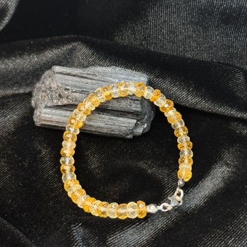 7A+ Kalite  Rondel Faset Sitrin Kristali Özel 925 Gümüş Klipsli Bileklik