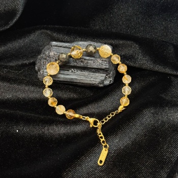 Sitrin ve Pirit - Para Bereket Bilekliği (Çelik Klips)