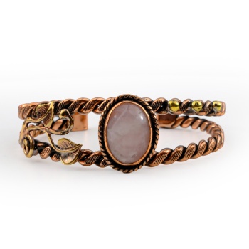 Pembe Kuvars Doğaltaş Bakır Bileklik