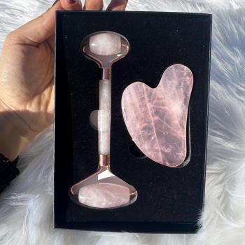 Pembe Kuvars Taşı Face Roller ve Gua Sha Seti