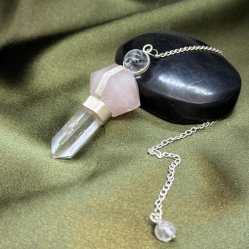 Pembe Kuvars ve Kristal Kuvars Doğal Taş Pandül (Sarkaç)