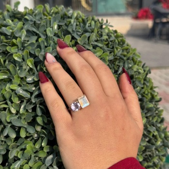 Ay Taşı ve Ametist 925 Ayar Gümüş Yüzük