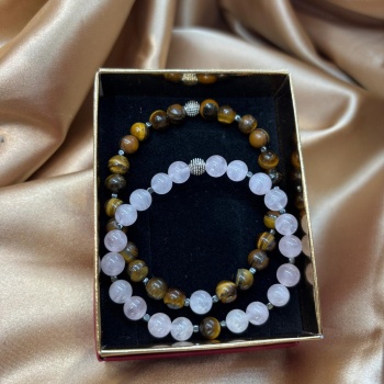 Pembe Kuvars ve Kaplangözü Doğaltaş Çift Bileklik