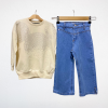Taş Detaylı Sweatshirt ve Kot Pantolon Takımı – Ekru & Mavi