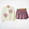 Çiçek Nakışlı Sweatshirt ve Payetli Pembe Etek Takımı