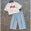 LOVE Baskılı Tişört ve Kot Pantolon Takımı