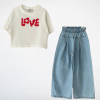 LOVE Baskılı Tişört ve Kot Pantolon Takımı