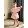 Çiçek Aplikeli Pembe Tişört ve Tül Etek Takımı