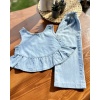 Mavi Denim Volanlı Bluz ve Pantolon Takımı