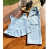 Mavi Denim Volanlı Bluz ve Pantolon Takımı