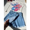 Stitch Baskılı Tişört ve Nakışlı Kot Şort Takım