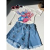 Stitch Baskılı Tişört ve Nakışlı Kot Şort Takım