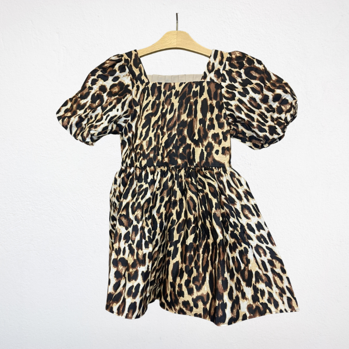 Leopar Desenli Kız Çocuk Elbisesi – Fiyonk Detaylı