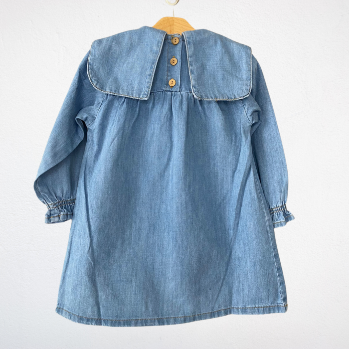 Papatya Nakışlı Denim Elbise