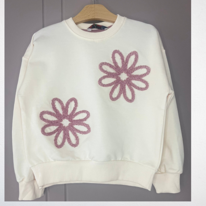 Çiçek Nakışlı Sweatshirt ve Payetli Pembe Etek Takımı