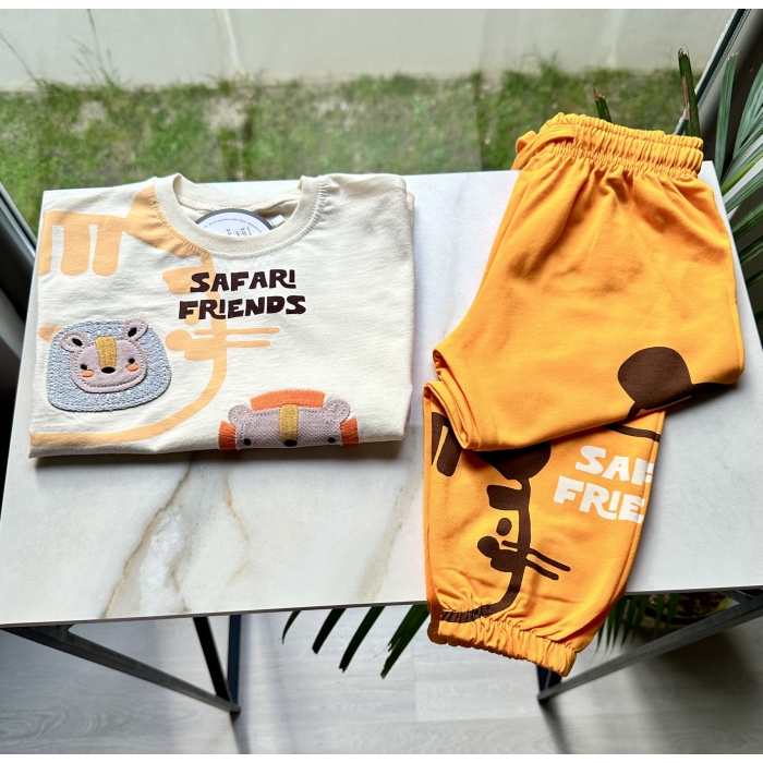 Safari Friends Nakışlı 2li Takım – Hardal