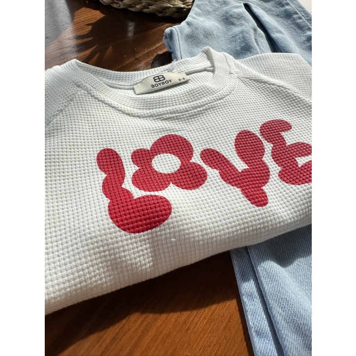 LOVE Baskılı Tişört ve Kot Pantolon Takımı