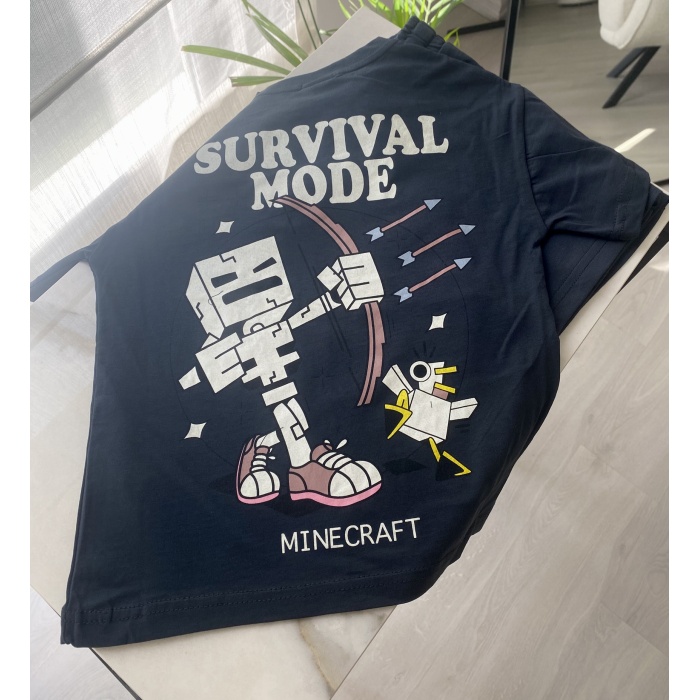 Minecraft Baskılı Erkek Çocuk Takımı (Siyah)