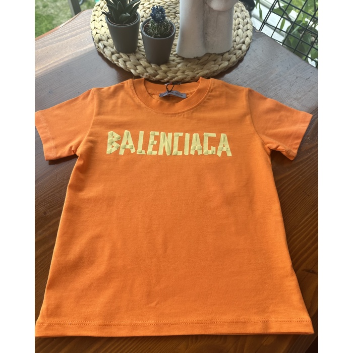 Balenciaga Baskılı Çocuk Tişört – Turuncu