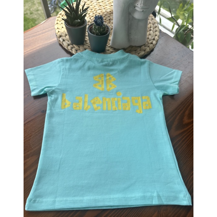Balenciaga Baskılı Çocuk Tişört – Turkuaz