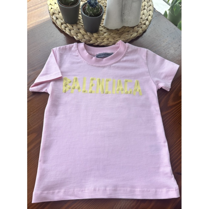 Balenciaga Baskılı Çocuk Tişört – Pembe