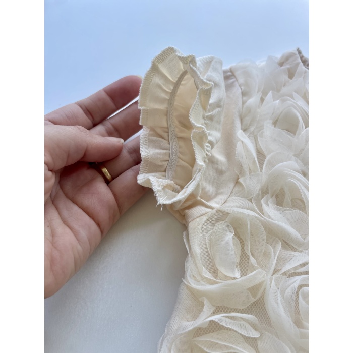 3D Gül Detaylı Kız Çocuk Takım - Krem