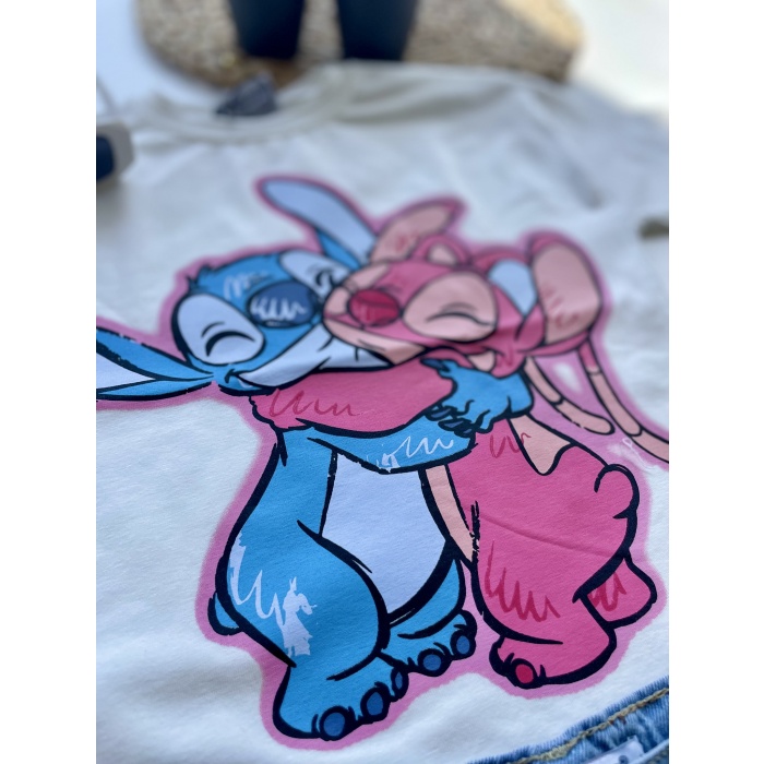 Stitch Baskılı Tişört ve Nakışlı Kot Şort Takım