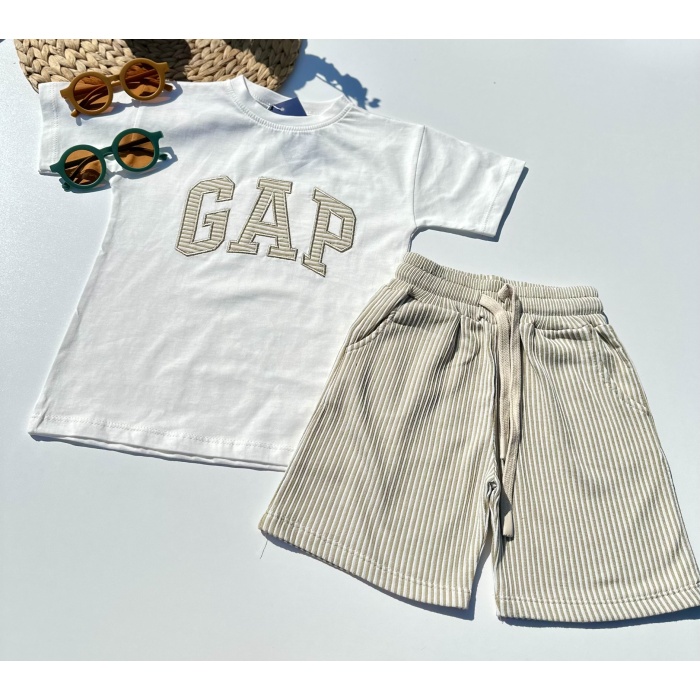 Gap Çizgili Şortlu Takım - Kahve