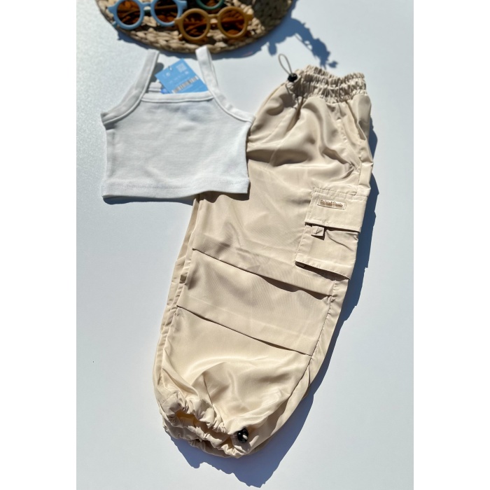 LA CİEL PARİS CROP PANTOLON TAKIM - BEJ