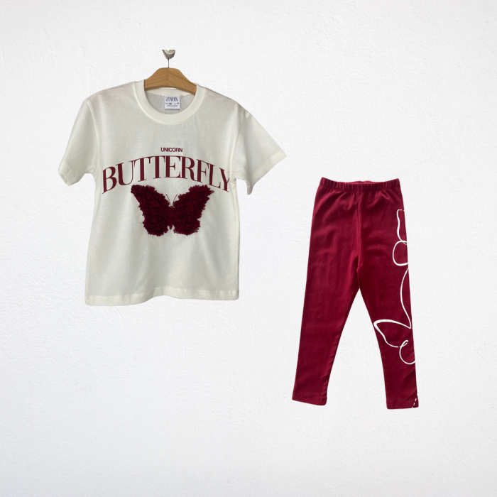 Butterfly Kız Çocuk Takımı – Ekru/Bordo