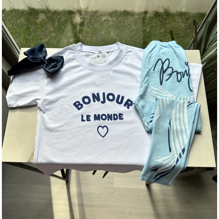 Bonjour Le Monde Kız Çocuk Takımı – Beyaz/Açık Mavi