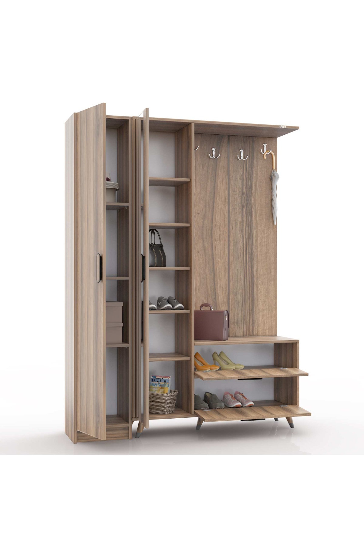 ABRE VM-34342 DORE CEVİZ VESTİYER PORTMANTO AYAKKABILIK