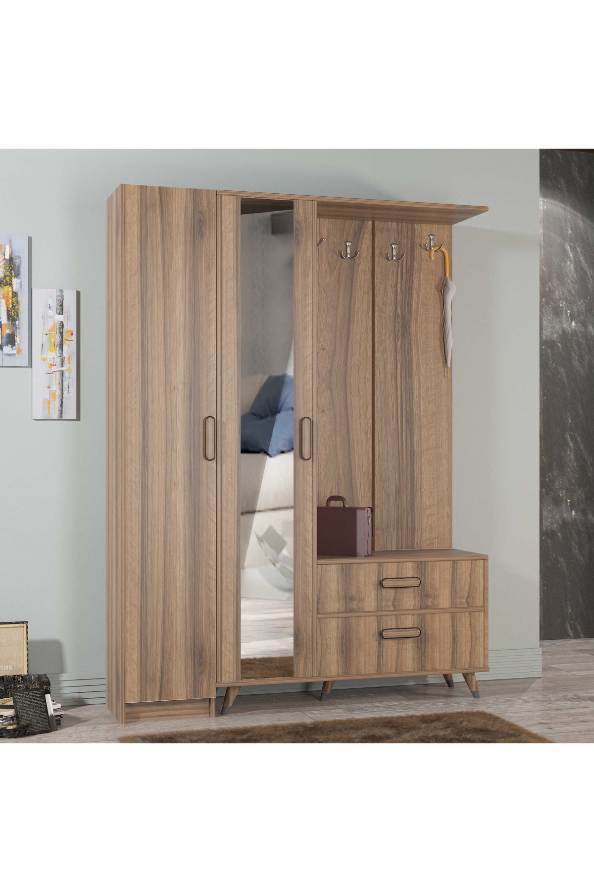 ABRE VM-34342 DORE CEVİZ VESTİYER PORTMANTO AYAKKABILIK