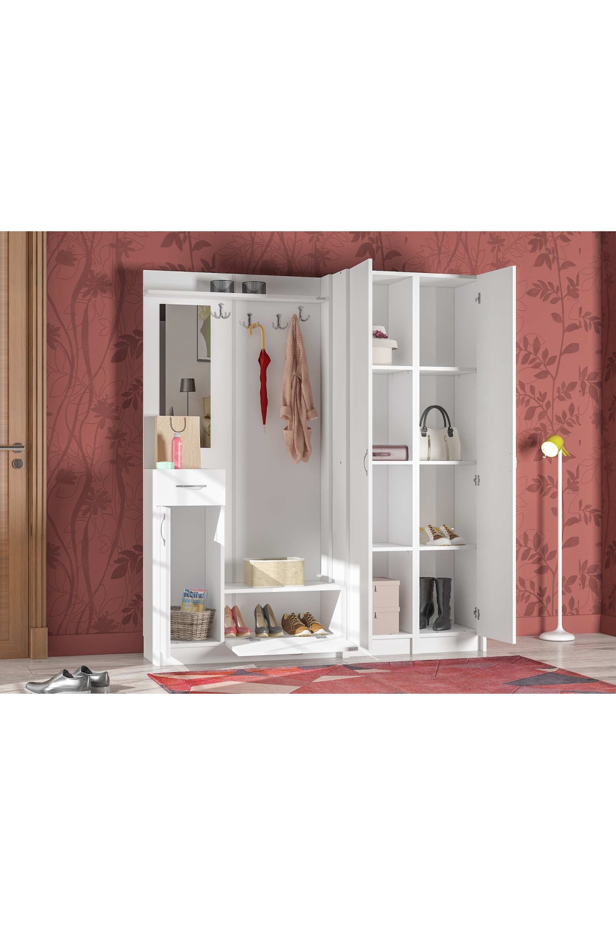 ABRE vm-363437 BEYAZ VESTİYER PORTMANTO AYAKKABILIK