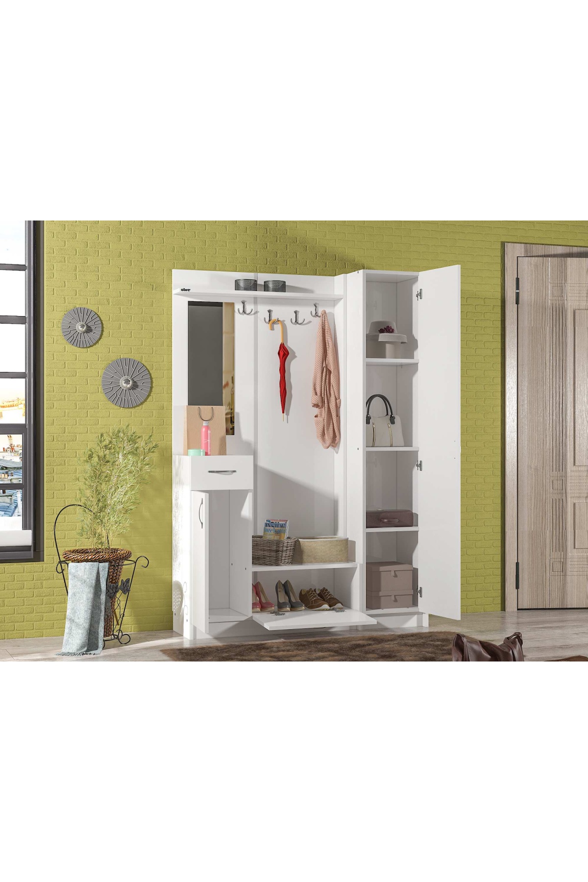 ABRE vm-3637 BEYAZ VESTİYER PORTMANTO AYAKKABILIK