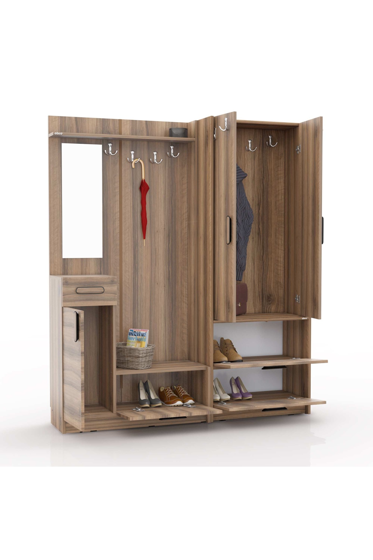 ABRE vm-36348 DORE CEVİZ vestiyer portmanto ayakkabılık