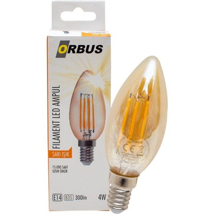 ORBUS 4 WATT DEKORATİF RUSTİK MUM AMPUL E14 DUY SARI CAM