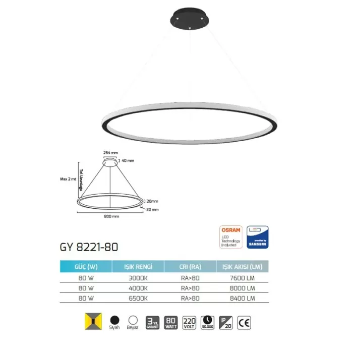 Goya 100w 100cm Sıva Üstü ve Sarkıt Led Lineer Armatür GY 8221 100