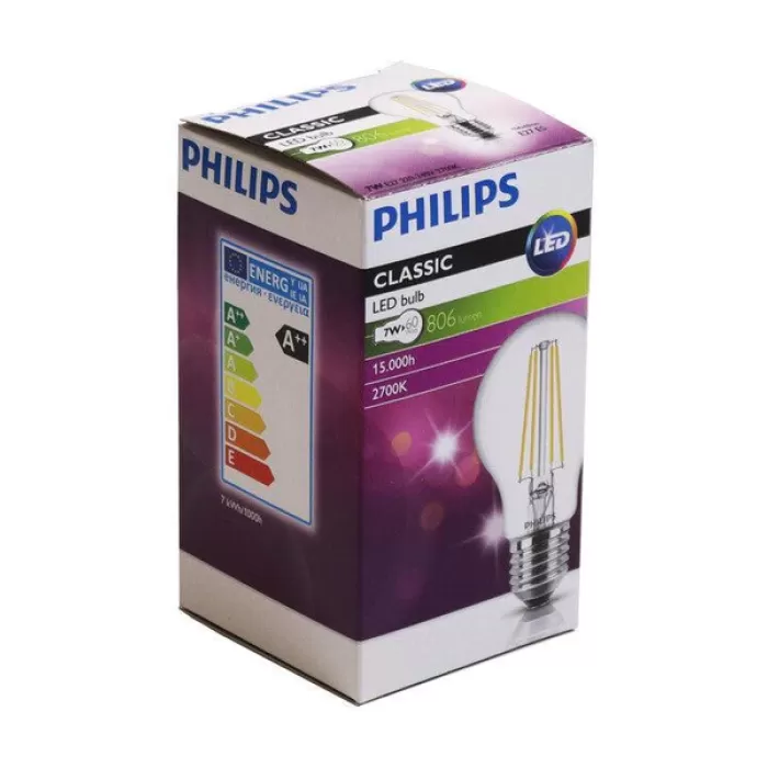 Phillips Classic LED Bulb Fila 7 W A60 E27 827 2700K