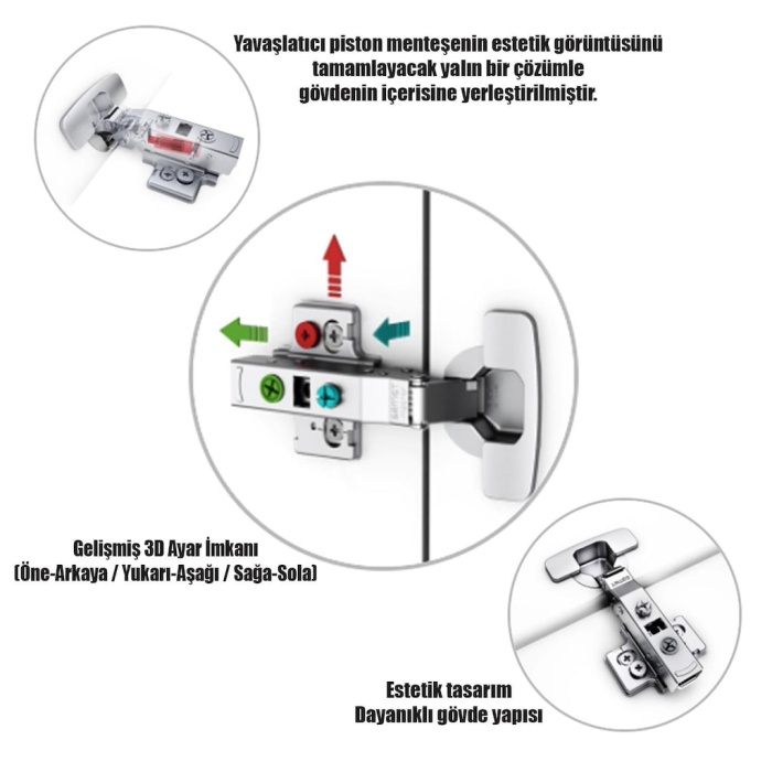 Samet Master Frenli Düz Menteşe - Dolap Kapak Menteşesi Pistonlu