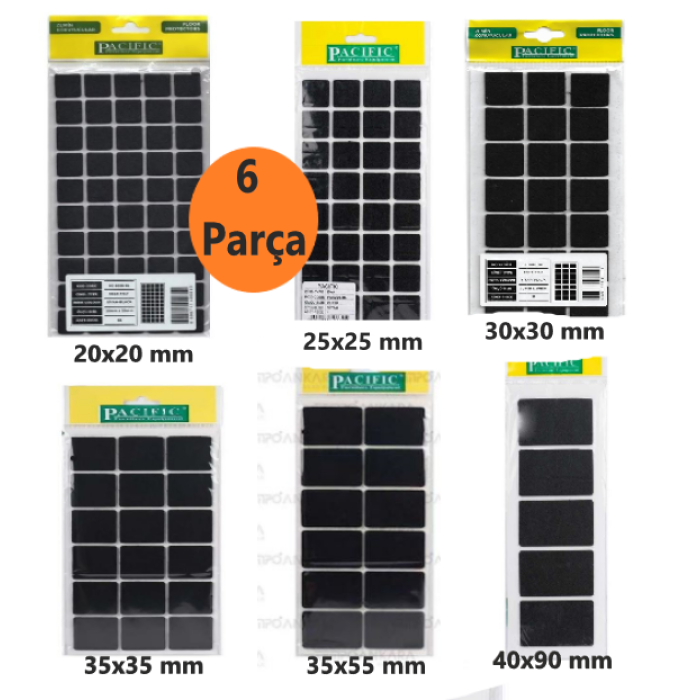 Pasific Zemin Koruyucu Yapışkanlı Keçe, Ses ve Çizik Önleyici Siyah Mobilya Keçesi 6 Parça