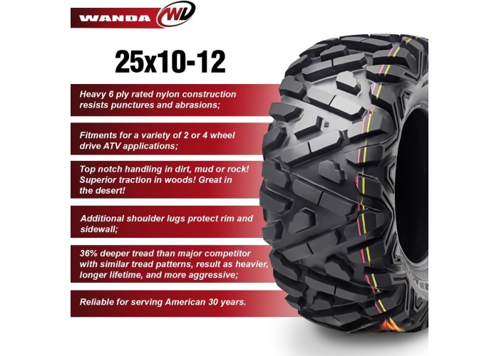 Wanda Set 25x8-12 ve 25x10-12 P350 6PR Atv Ön Arka Takım
