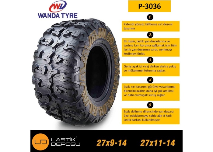 Wanda 27x9.00-14 P3036 8PR Atv Utv Ön Lastik