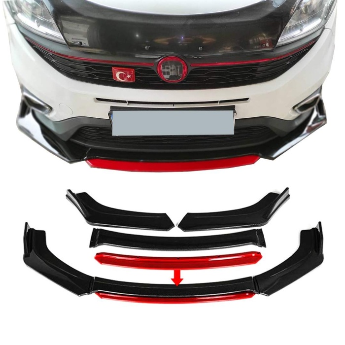 Fiat Doblo Uyumlu Ön Lip Kırmızı Renkli 4 Parça - A+ Ürün - Dayanıklı Malzeme