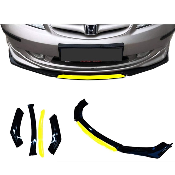 Honda Civic Uyumlu Ön Lip sarı Renkli 4 Parça - A+ Ürün - Dayanıklı Malzeme