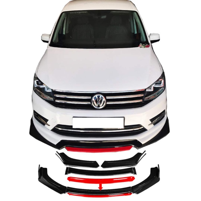 Volkswagen Caddy Uyumlu Ön Lip Kırmızı Renkli 4 Parça - A+ Ürün - Dayanıklı Malzeme