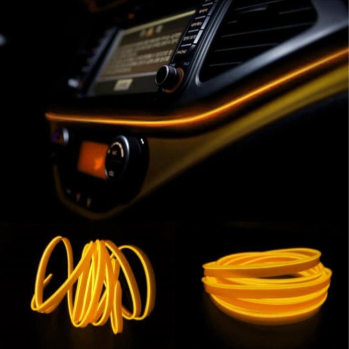 Neon İp Fitil sarı - Işıklı Torpido Fitili Neon İp - 2 Metre Araç İçi Torpido ledi