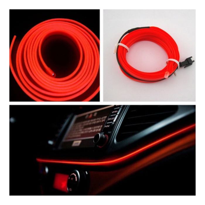 Kırmızı Neon İp Fitil 2 Metre - Işıklı Torpido Fitili Neon İp Araç İçi Torpido ledi